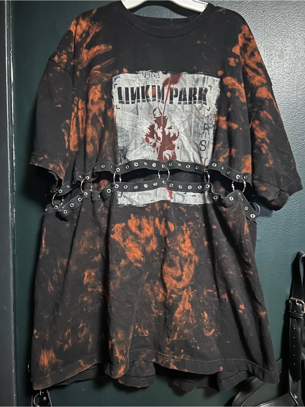 Linkin Park Graphic Band Tee - Black & Rust Bleach Tie-Dye